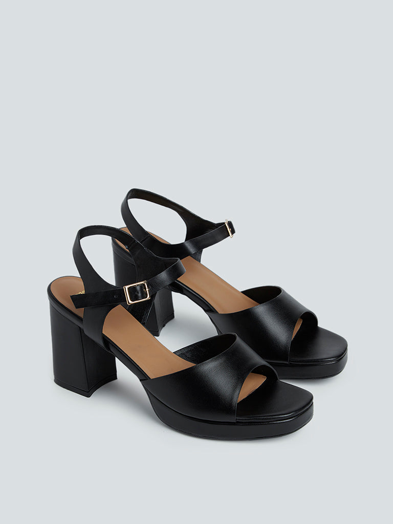 LUNA BLU Black Block-Heel Sandals